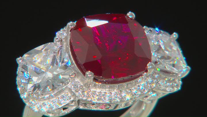 Lab Created Ruby And White Cubic Zirconia Rhodium Over Sterling Silver Ring 15.92ctw Video Thumbnail