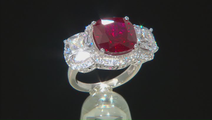 Lab Created Ruby And White Cubic Zirconia Rhodium Over Sterling Silver Ring 15.92ctw