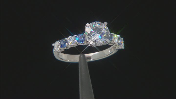 Blue And White Cubic Zirconia Rhodium Over Sterling Silver Ring 3.78ctw (2.52ctw DEW) Video Thumbnail