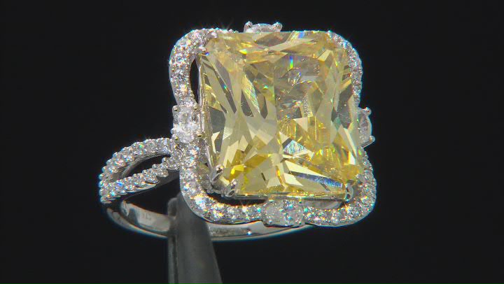 Yellow and White Cubic Zirconia Rhodium Over Silver Ring 15.09ctw Video Thumbnail