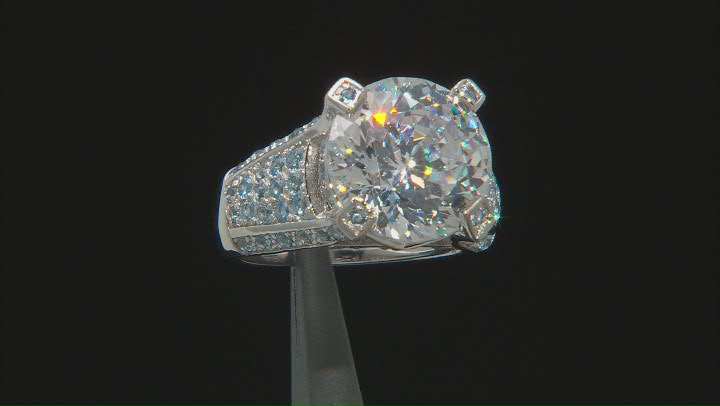 White Cubic Zirconia and Blue Lab Created Spinel Rhodium Over Silver Ring Video Thumbnail