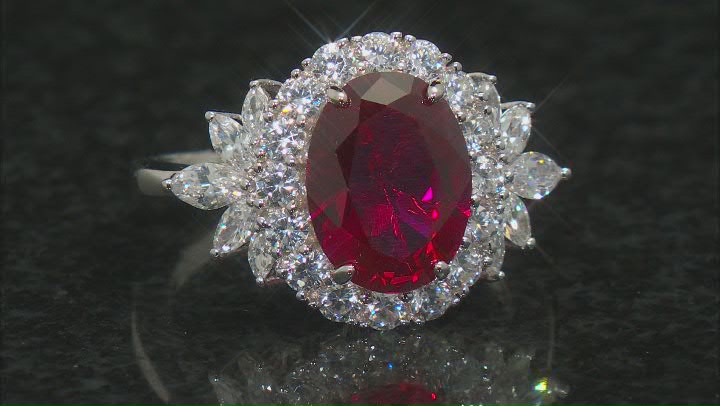 Lab Created Ruby And White Cubic Zirconia Rhodium Over Sterling Ring 6.75ctw Video Thumbnail