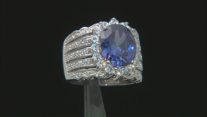 Blue And White Cubic Zirconia Rhodium Over Sterling Silver Ring 9.99ctw Video Thumbnail