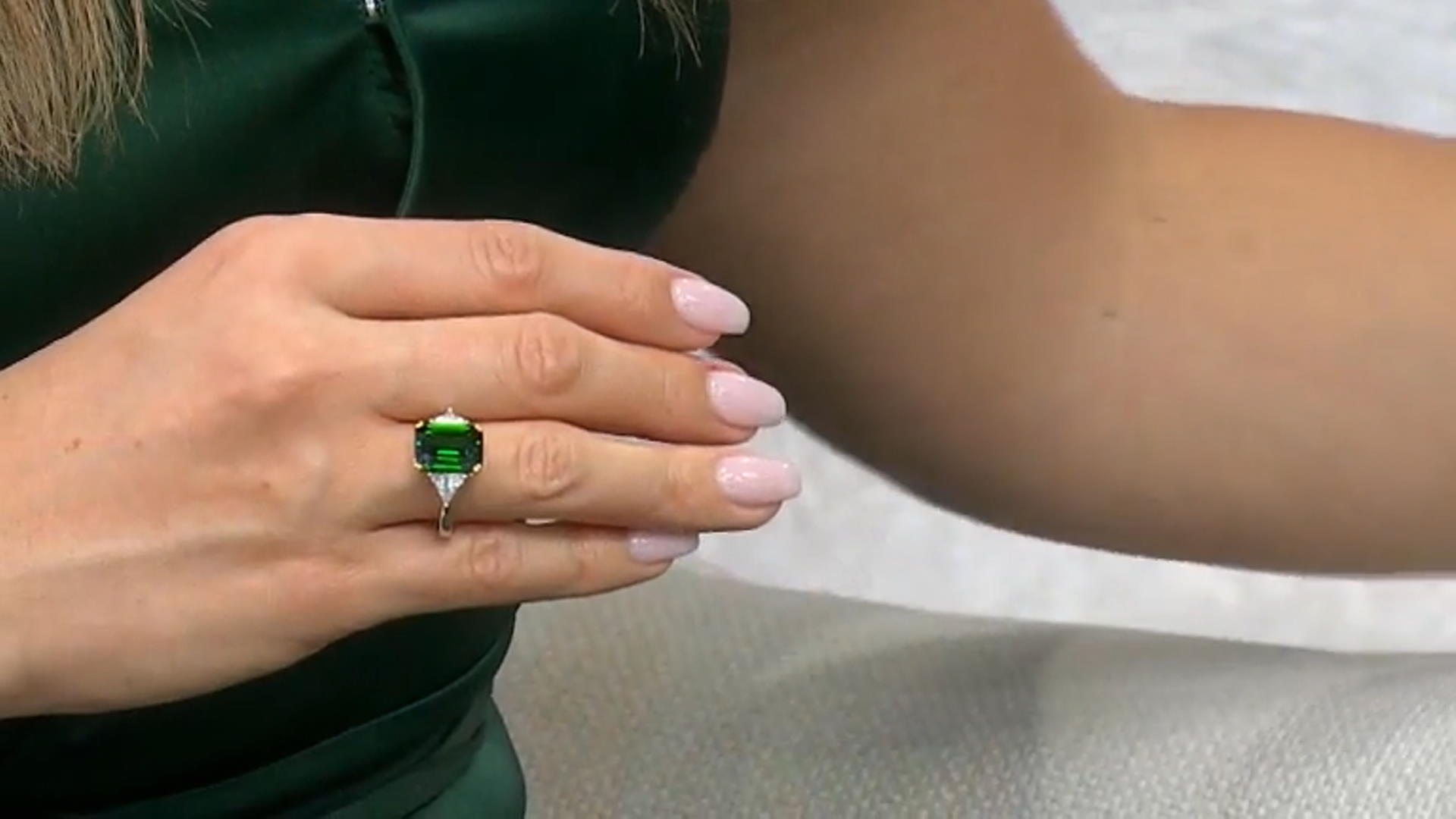 Green and White Cubic Zirconia Rhodium And 18k  Yellow Gold Over Sterling Silver Ring Video Thumbnail
