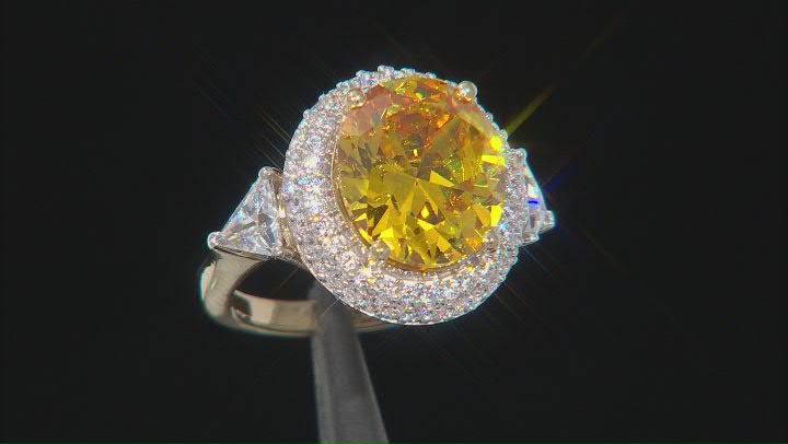 Yellow and White Cubic Zirconia 18K Yellow Gold Over Silver Ring 15.74ctw Video Thumbnail