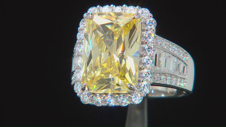 Canary And White Cubic Zirconia Rhodium Over Sterling Silver Ring 13.97ctw Video Thumbnail