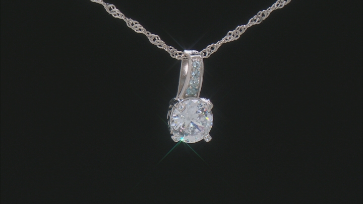White Cubic Zirconia And Blue Lab Created Spinel Rhodium Over Silver Pendant With Chain 6.38ctw Video Thumbnail
