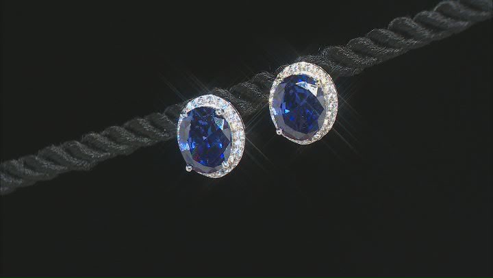 Blue and White Cubic Zirconia Rhodium Over Silver Earrings 10.04ctw Video Thumbnail