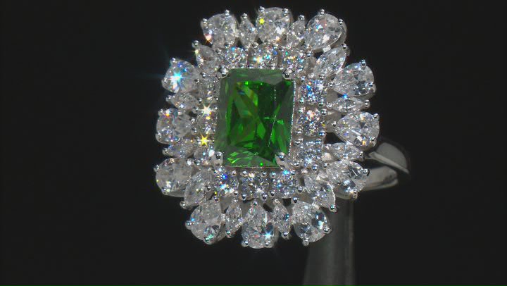 Green and White Cubic Zirconia Rhodium Over Silver Ring 9.06ctw Video Thumbnail
