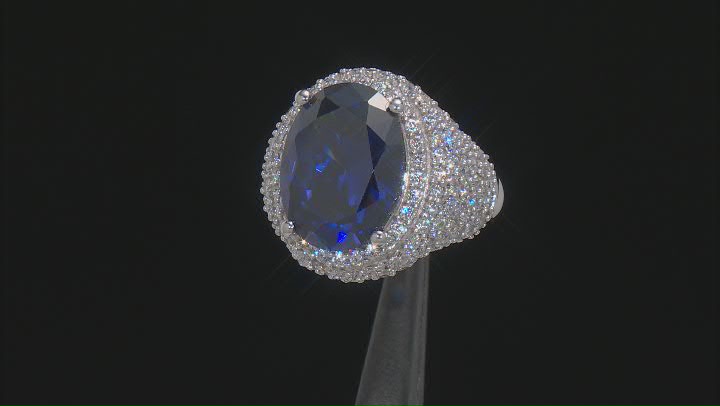 Blue And White Cubic Zirconia Rhodium Over Sterling Silver Ring 16.77ctw Video Thumbnail