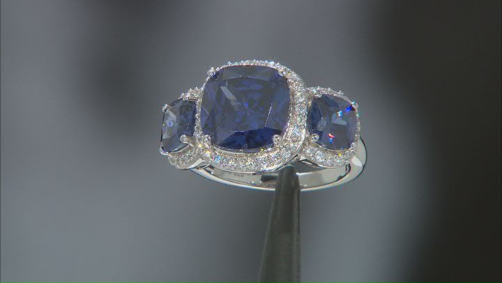 Blue And White Cubic Zirconia Rhodium Over Sterling Silver Ring 9.81ctw Video Thumbnail