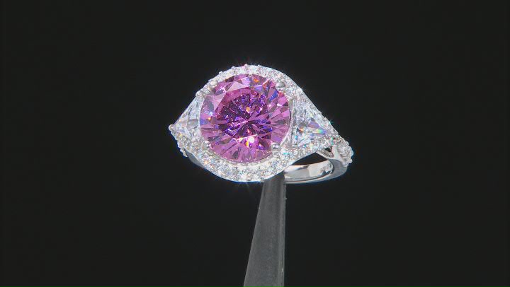 Pink And White Cubic Zirconia Rhodium Over Sterling Silver Ring 12.50ctw (7.57ctw DEW) Video Thumbnail