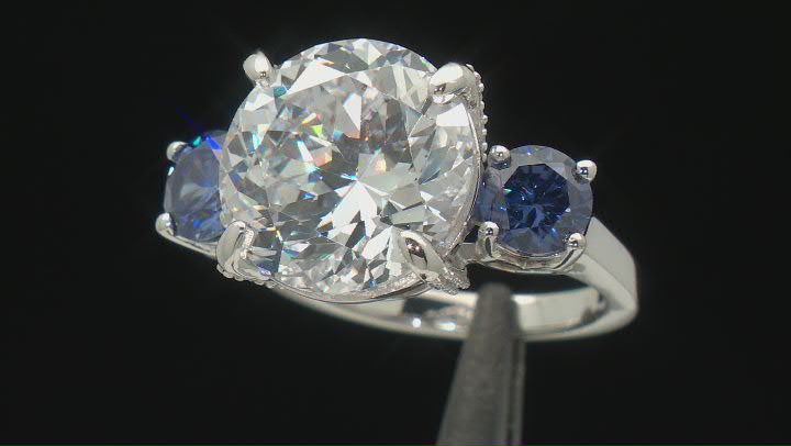 Blue And White Cubic Zirconia Platinum Over Sterling Silver Ring 15.23ctw Video Thumbnail