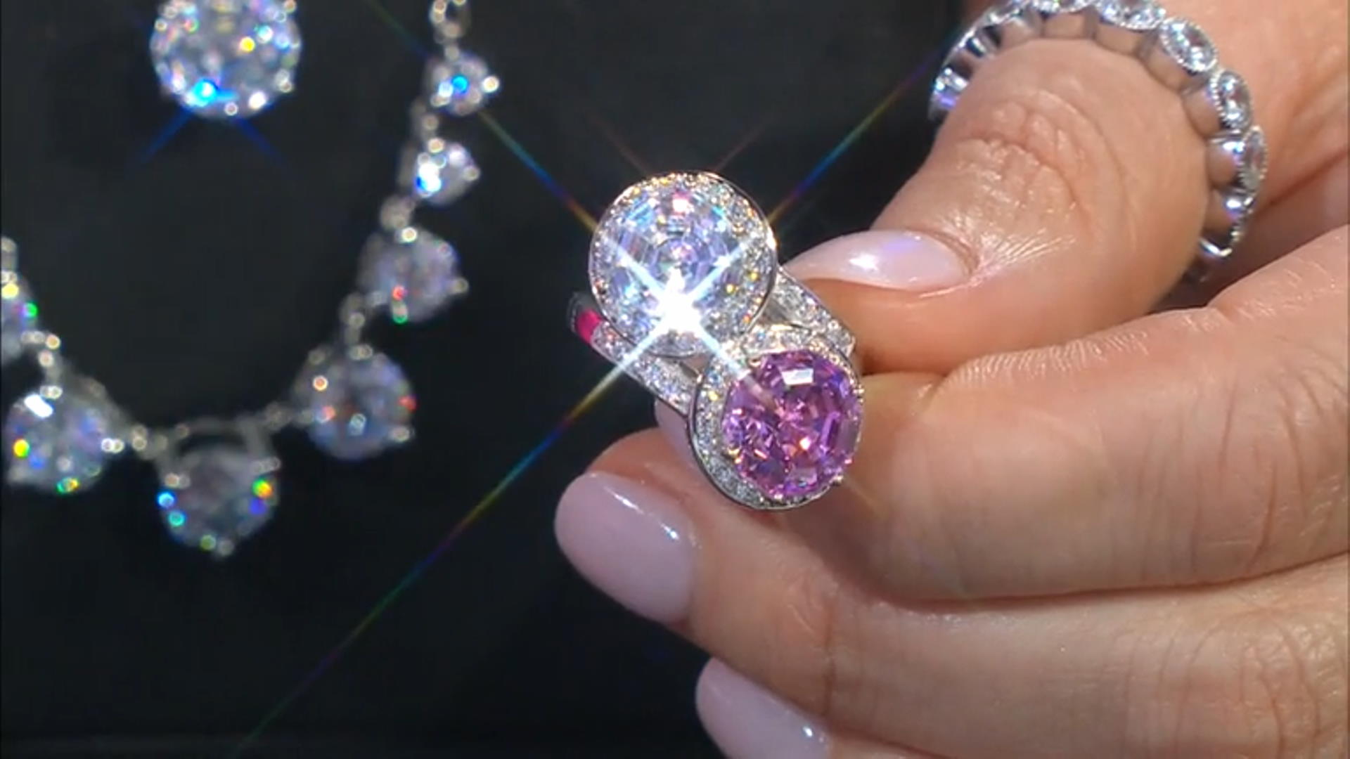 Pink And White Cubic Zirconia Rhodium Over Sterling Silver Scintillant Web Cut® Ring 13.40ctw Video Thumbnail