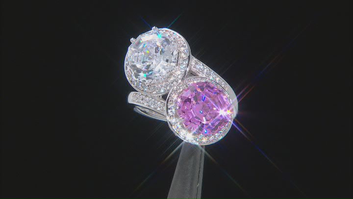 Pink And White Cubic Zirconia Rhodium Over Sterling Silver Scintillant Web Cut® Ring 13.40ctw Video Thumbnail