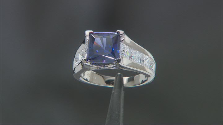 Blue And White Cubic Zirconia Rhodium Over Sterling Silver Ring 9.90ctw Video Thumbnail