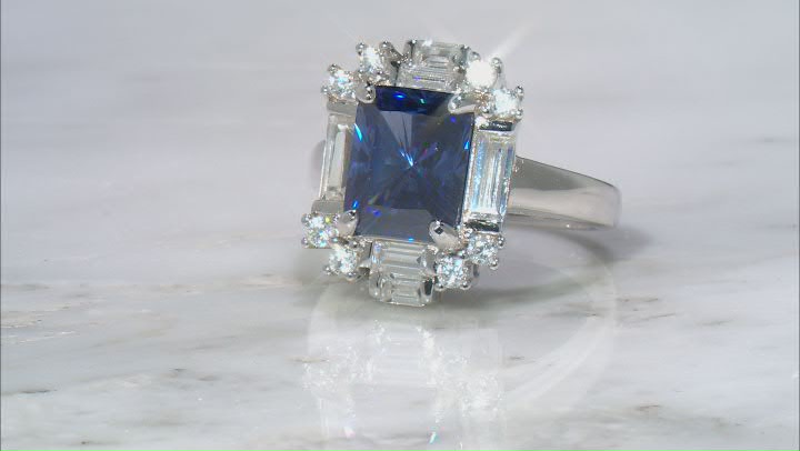 Blue And White Cubic Zirconia Scintillant Cut® Rhodium Over Sterling Silver Ring 7.50ctw Video Thumbnail