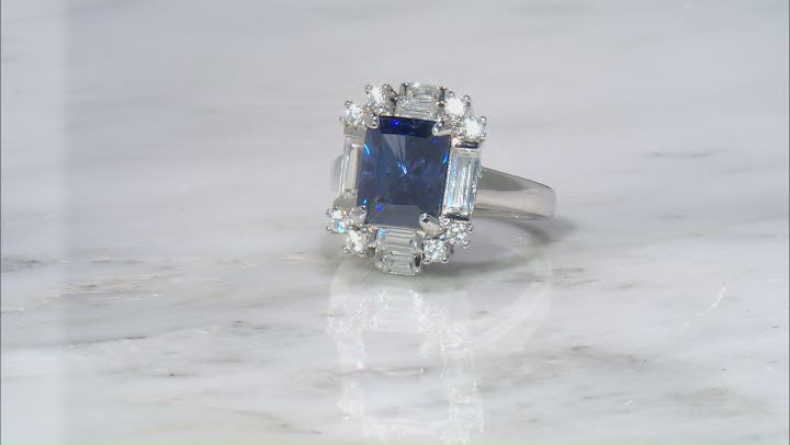 Blue And White Cubic Zirconia Scintillant Cut® Rhodium Over Sterling Silver Ring 7.50ctw Video Thumbnail