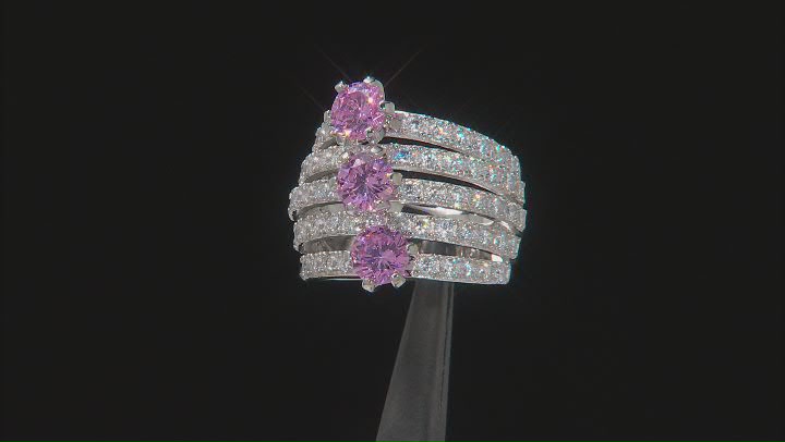 Pink And White Cubic Zirconia Rhodium Over Sterling Silver Ring 6.57ctw Video Thumbnail
