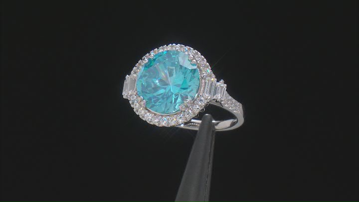 Blue And White Cubic Zirconia Rhodium Over Sterling Silver Ring 10.25ctw Video Thumbnail