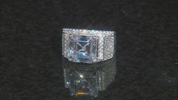 White Cubic Zirconia Rhodium Over Sterling Silver Asscher Cut Holiday Ring 15.14ctw Video Thumbnail
