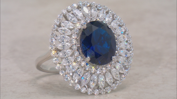 Lab Created Blue Spinel And White Cubic Zirconia Rhodium Over Sterling Silver Ring 9.52ctw Video Thumbnail