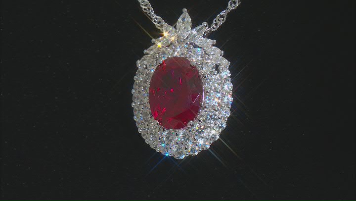 Lab Created Ruby And White Cubic Zirconia Rhodium Over Sterling Silver Pendant With Chain 6.77ctw Video Thumbnail