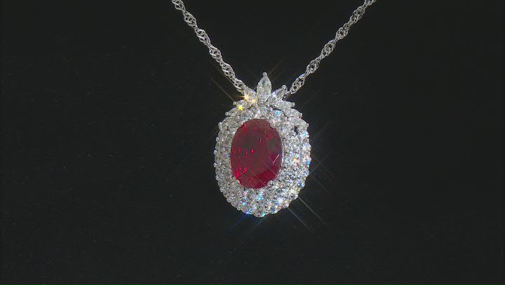 Lab Created Ruby And White Cubic Zirconia Rhodium Over Sterling Silver Pendant With Chain 6.77ctw Video Thumbnail