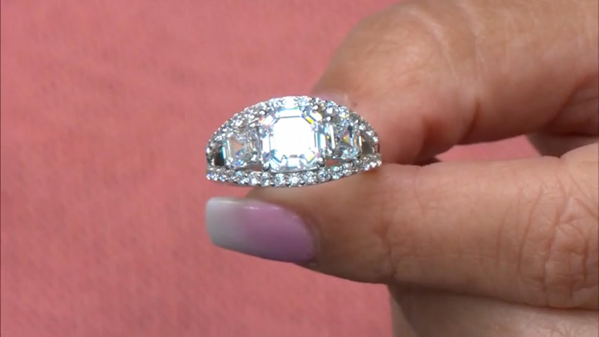 White Cubic Zirconia Rhodium Over Sterling Silver Asscher Cut Ring 6.81ctw Video Thumbnail