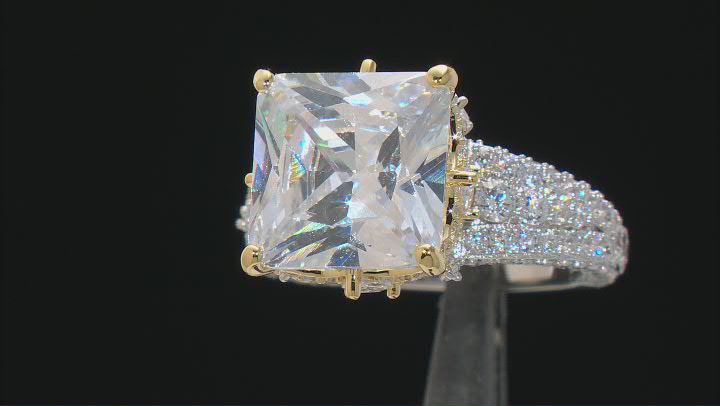 White Cubic Zirconia Rhodium And 18k Yellow Gold Over Sterling Silver Scintillant Cut® Ring 15.63ctw Video Thumbnail
