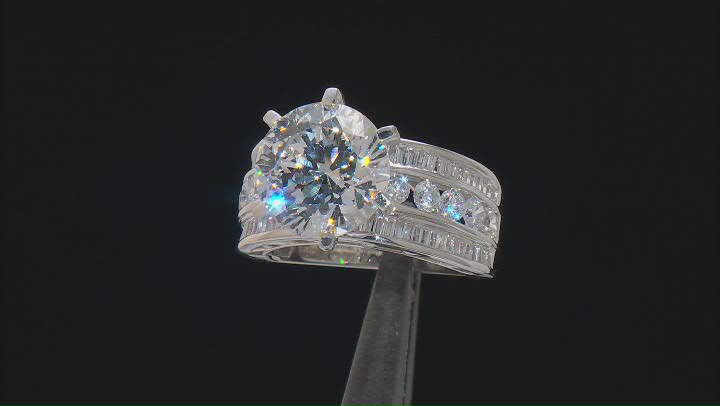 White Cubic Zirconia Platinum Over Sterling Silver Love Cut 9th Anniversary Ring 10.70ctw Video Thumbnail