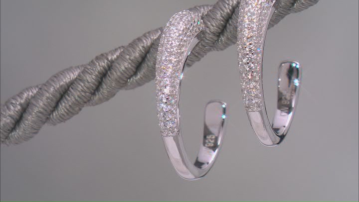 White Cubic Zirconia Rhodium Over Sterling Silver Hoops 2.50ctw Video Thumbnail