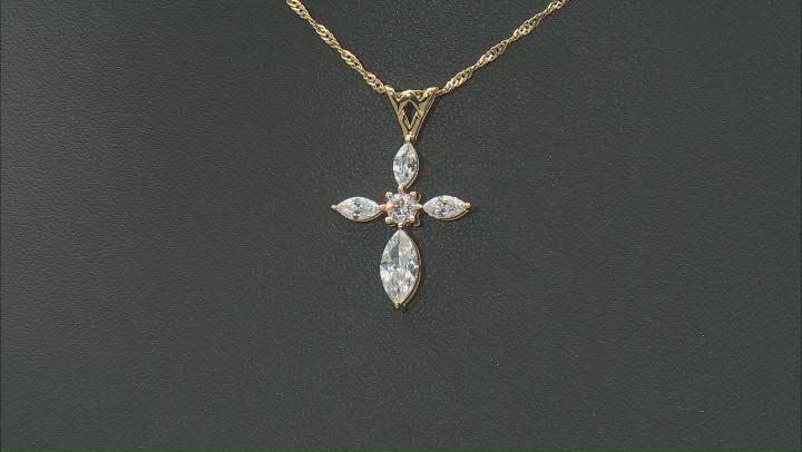 White Cubic Zirconia 18K Yellow Gold Over Sterling Silver Cross Pendant With Chain 3.00ctw Video Thumbnail