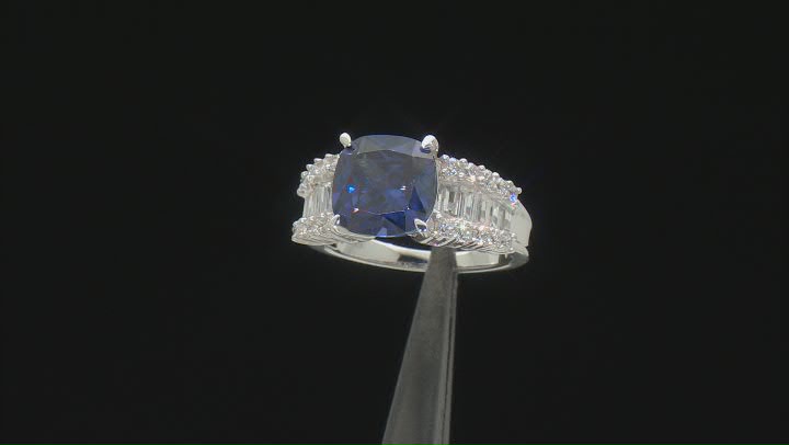 Blue And White Cubic Zirconia Rhodium Over Sterling Silver Ring 7.49ctw Video Thumbnail