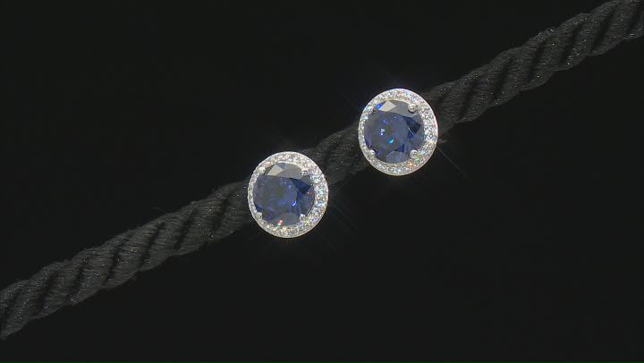 Blue And White Cubic Zirconia Rhodium Over Sterling Silver Studs 6.72ctw Video Thumbnail