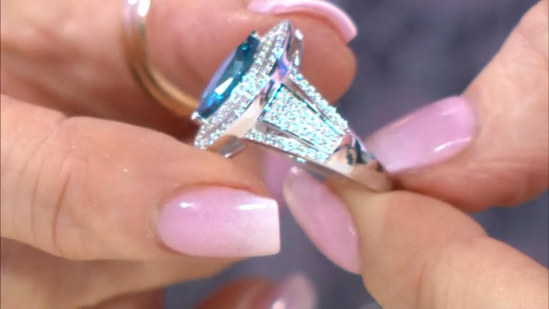 Blue Lab Created Spinel and White Cubic Zirconia Rhodium Over Silver Ring 4.50ctw Video Thumbnail