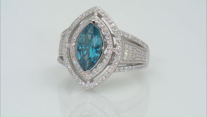 Blue Lab Created Spinel and White Cubic Zirconia Rhodium Over Silver Ring 4.50ctw Video Thumbnail