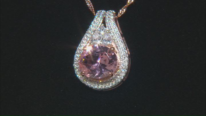 Morganite Simulant & White Cubic Zirconia 18k Rose Gold Over Silver Pendant with Chain 5.70ctw Video Thumbnail