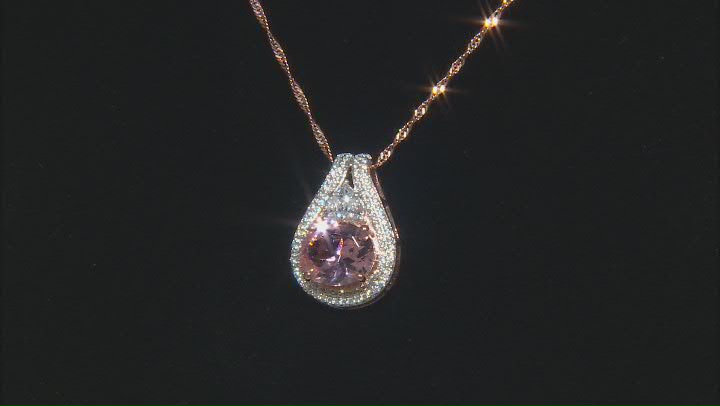 Morganite Simulant & White Cubic Zirconia 18k Rose Gold Over Silver Pendant with Chain 5.70ctw Video Thumbnail