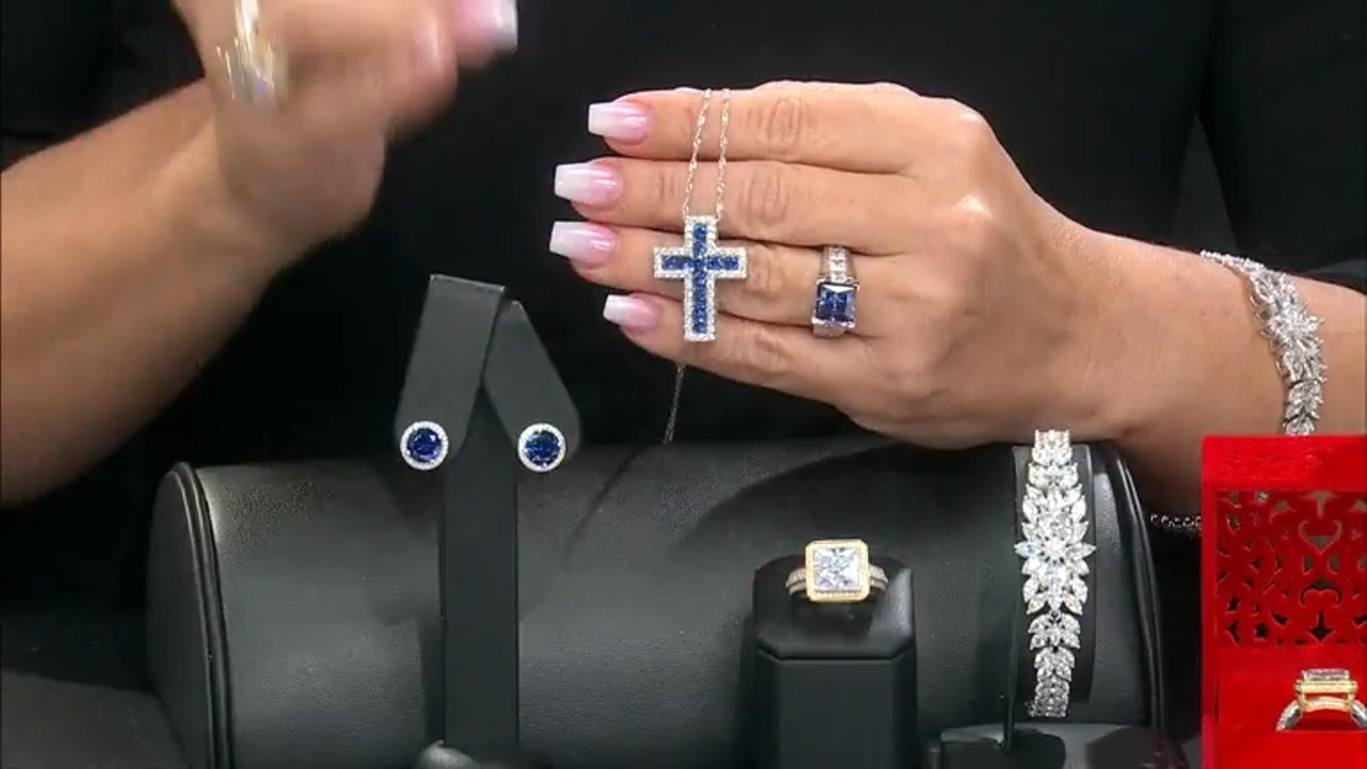 Blue And White Cubic Zirconia Rhodium Over Silver Cross Pendant With Chain 3.98ctw Video Thumbnail