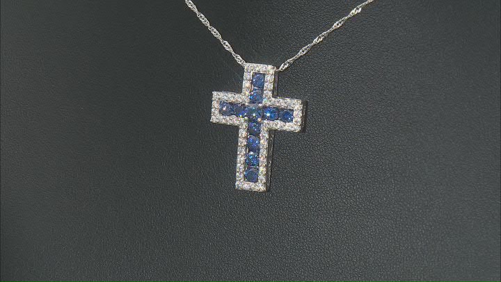 Blue And White Cubic Zirconia Rhodium Over Silver Cross Pendant With Chain 3.98ctw Video Thumbnail