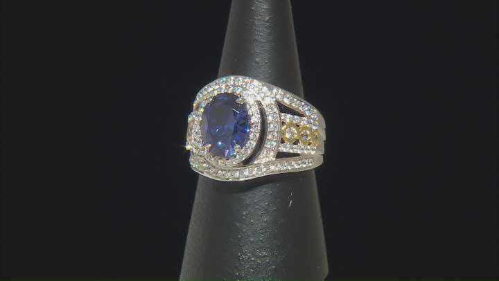 Blue And White Cubic Zirconia Rhodium Over Silver Ring 6.10ctw Video Thumbnail