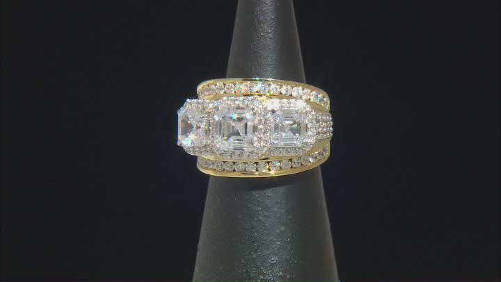 White Cubic Zirconia 18k Yellow Gold Over Silver Asscher Cut Anniversary Ring 7.35ctw Video Thumbnail