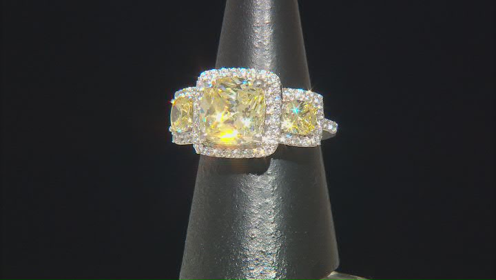 Yellow And White Cubic Zirconia Rhodium Over Sterling Silver Ring 9.14ctw Video Thumbnail