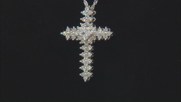 White Cubic Zirconia Rhodium Over Sterling Silver Cross Pendant 2.24ctw Video Thumbnail