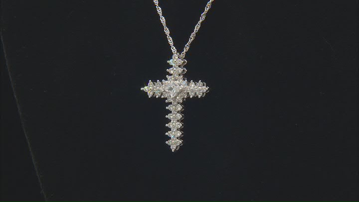 White Cubic Zirconia Rhodium Over Sterling Silver Cross Pendant 2.24ctw Video Thumbnail