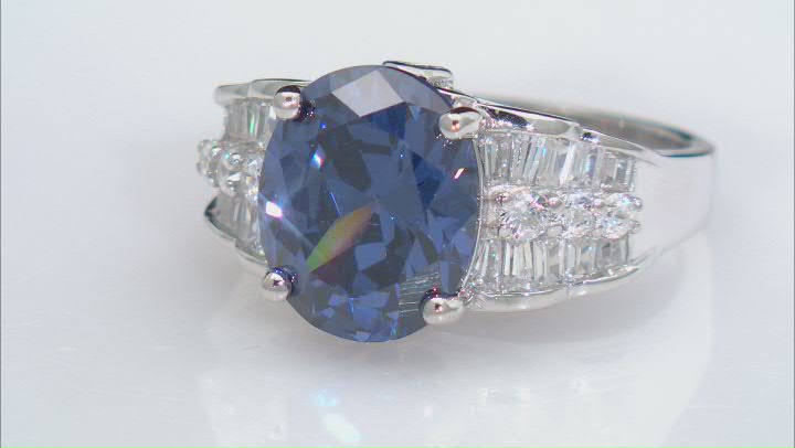 Blue And White Cubic Zirconia Rhodium Over Silver Ring 7.90ctw Video Thumbnail