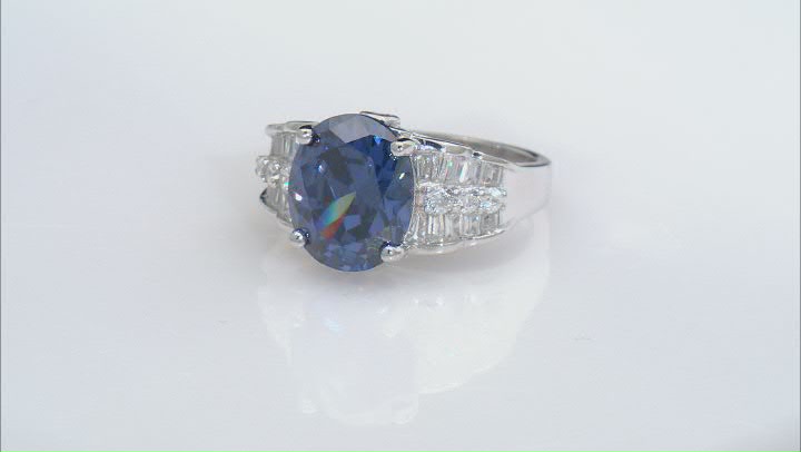 Blue And White Cubic Zirconia Rhodium Over Silver Ring 7.90ctw Video Thumbnail