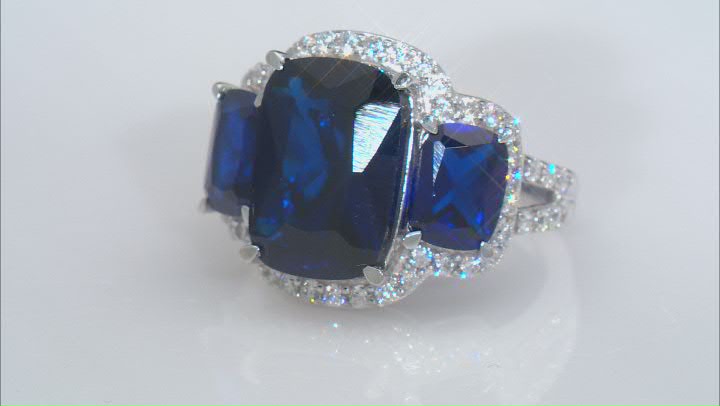 Blue Lab Created Spinel And White Cubic Zirconia Rhodium Over Silver Ring 15.67ctw Video Thumbnail