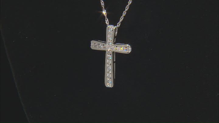 White Cubic Zirconia Rhodium Over Sterling Silver Cross Pendant 1.19ctw Video Thumbnail